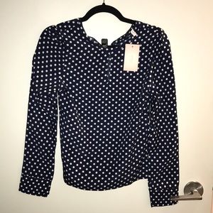 Navy & white polka dot silky dress shirt